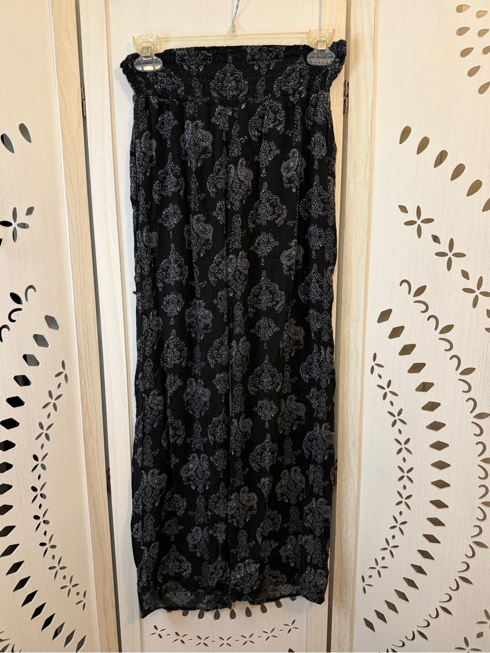 Black Smocked Waist Boho Print Pants
